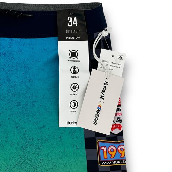 Hurley Eco Phantom NASCAR Racetrack Boardshorts Swim Trunks Sz 34 18" Outseam - Picture 4 of 6
